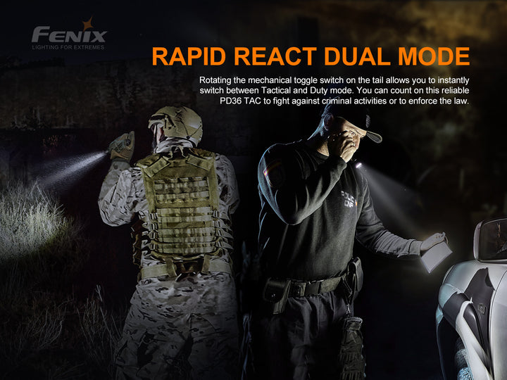 Fenix PD36 TAC Tactical Flashlight used in a tactical and duty scenario