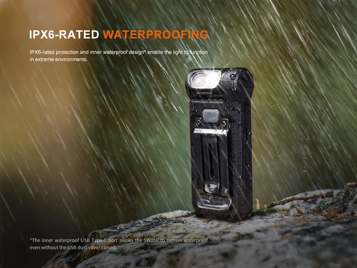 Fenix SW05R Clip Light in the rain