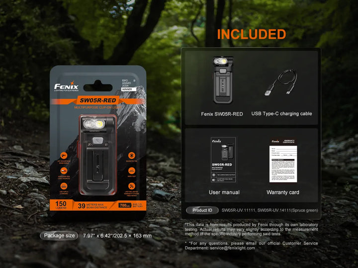 Fenix HM23 V2 detachable headlamp in packaging with included accessories