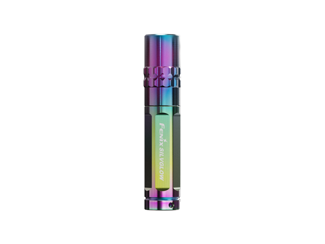 Limited edition collector's EDC Fenix SilvGlow Keychain Light, with a purple body labeled 'Fenix SilvGlow'.