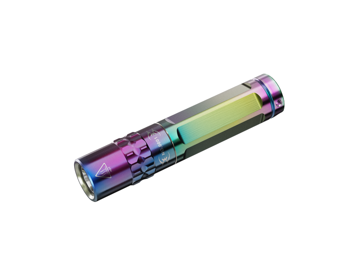 Fenix SilvGlow Keychain Light in a rainbow "colorblast" color
