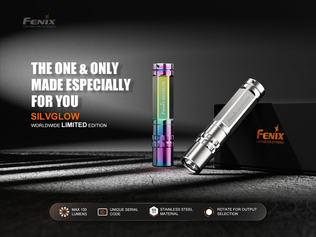 Special edition color of the Fenix SilvGlow Keychain Light 