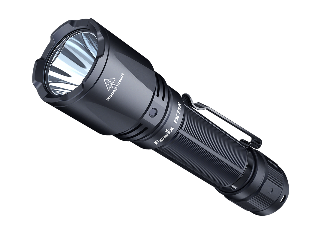 Fenix TK11R compact tactical flashlight viewed from the front