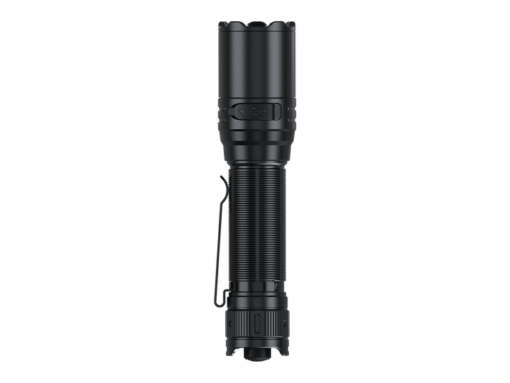Black Fenix TK15R adaptive flashlight on a white background