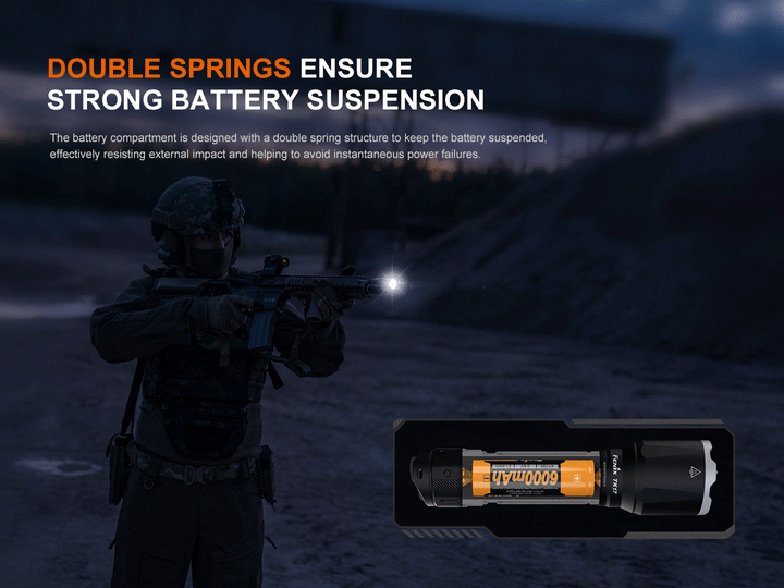 A GIF showing the battery suspension feature of the Fenix TK17 Tactical Flashlight 