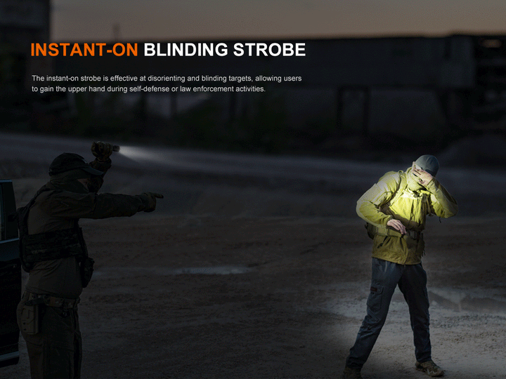 A GIF showing a police officer using the strobe mode of the Fenix TK17 Tactical Flashlight 