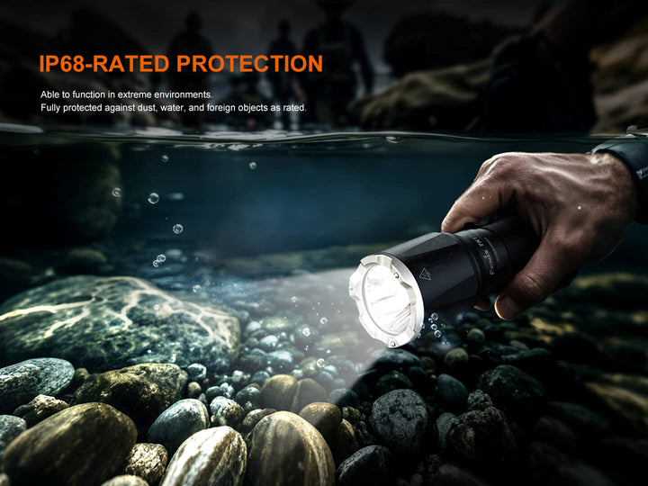 Fenix TK17 Tactical Flashlight held underwater