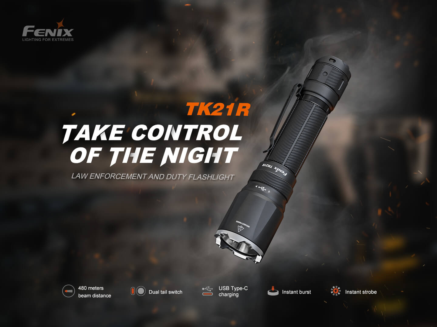 タクティカルフラッシュライト Fenix TK21R Fenix TK21R Rechargeable Tac Flashlight - Fenix Lighting