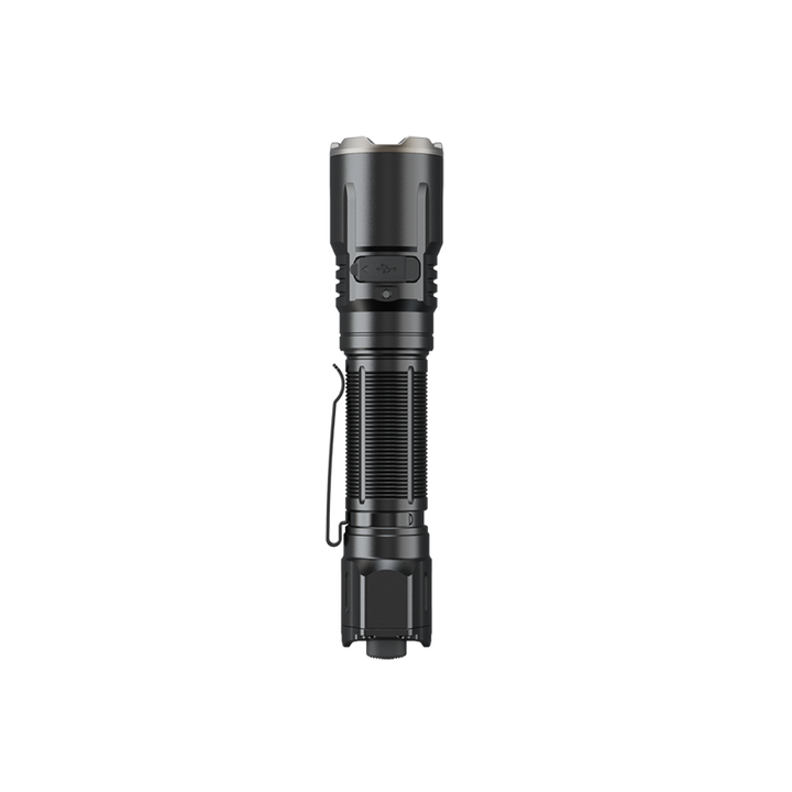 Black Fenix TK25R Tactical Flashlight on a white background