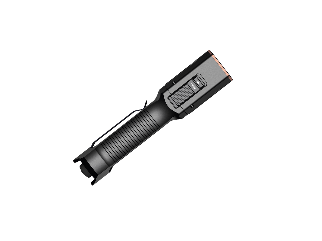 Black Fenix TK28R Flashlight on a white background