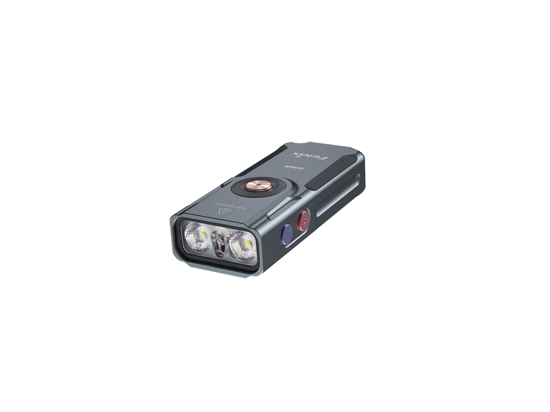 Fenix e06r keychain light in black as viewed from the front