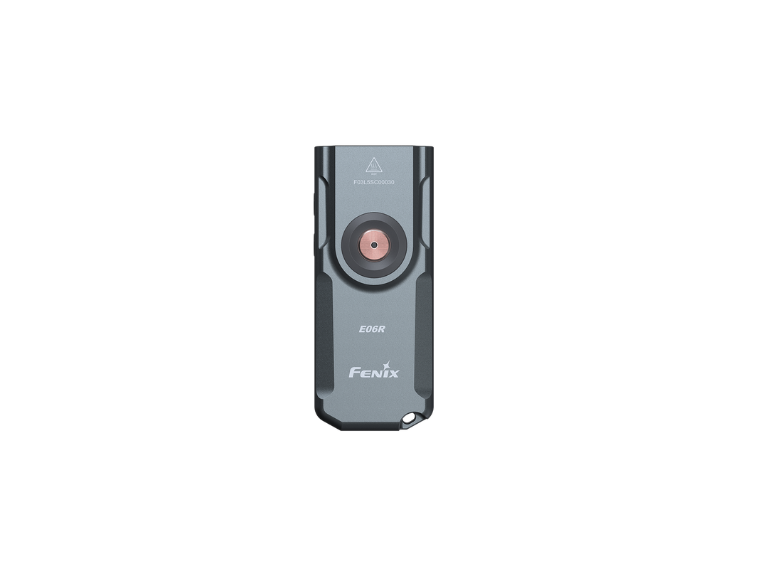 Fenix e06r keychain light in black as viewed from the top