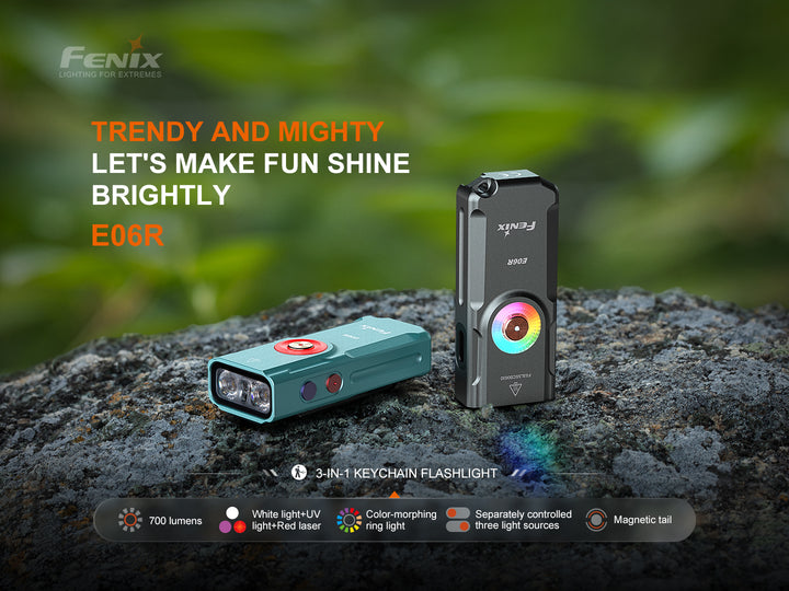 Fenix e06r keychain light on stone