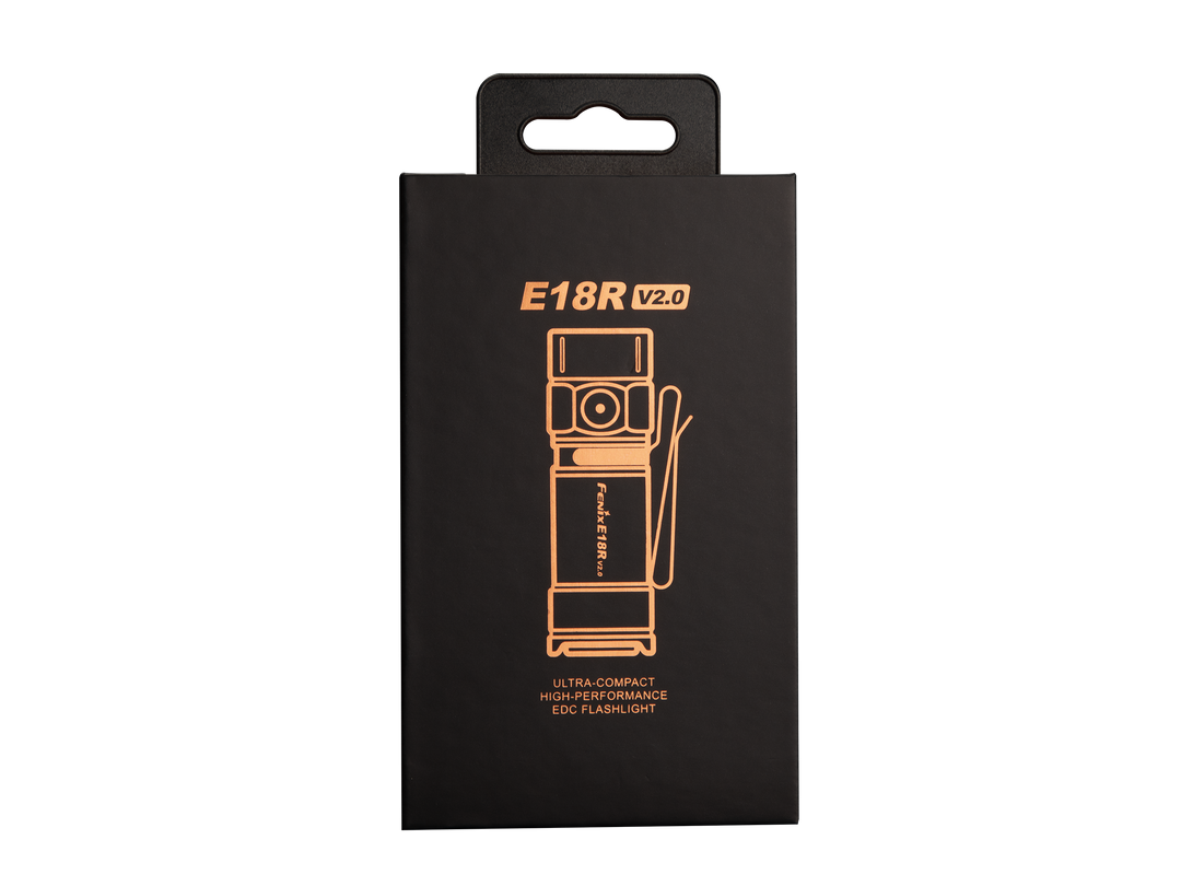 Fenix e18r v2 rechargeable flashlight in gift box packaging