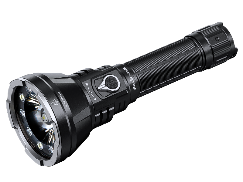 Fenix HT32R hunting flashlight, angled view of the multi-LED head, toggle switch and electronic switch