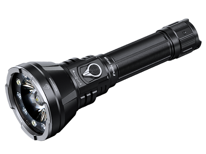 Fenix HT32R hunting flashlight, angled view of the multi-LED head, toggle switch and electronic switch