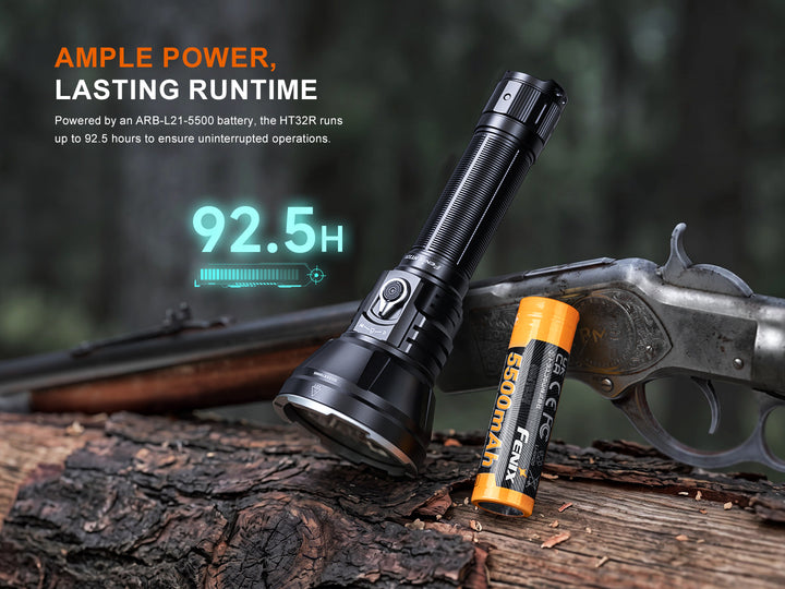 Fenix HT32R with its ARB-L21-5500 21700 battery, up to 92.5 hours of runtime