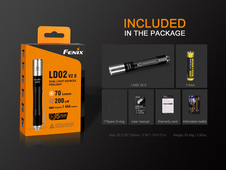Fenix LD02 V2.0 EDC LED Penlight with UV Lighting -- OPEN BOX
