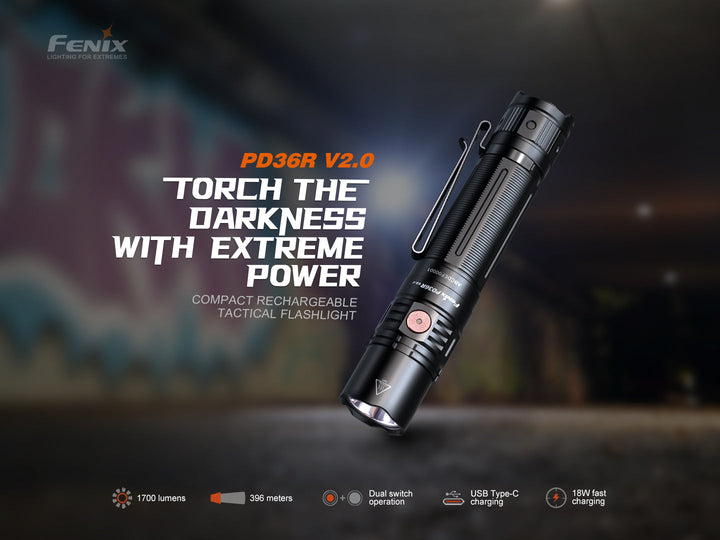 Fenix PD36R V2 Compact Rechargeable Tactical Flashlight -- OPEN BOX