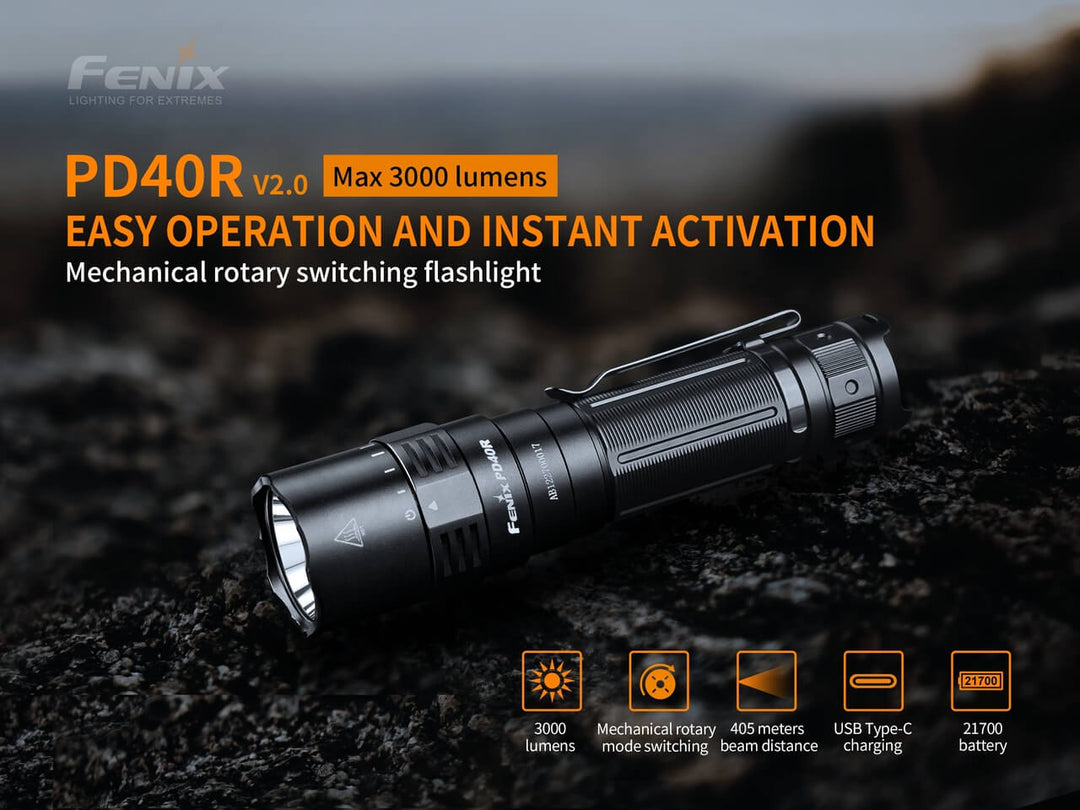 Fenix PD40R V2.0 LED Flashlight - Thin Red Line Cerakote Finish