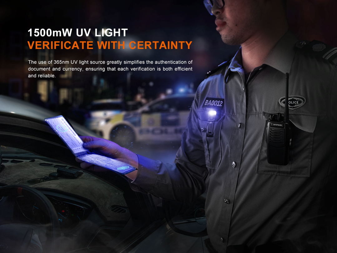 SW05R UV Clip Light used by a police officer to check an ID 