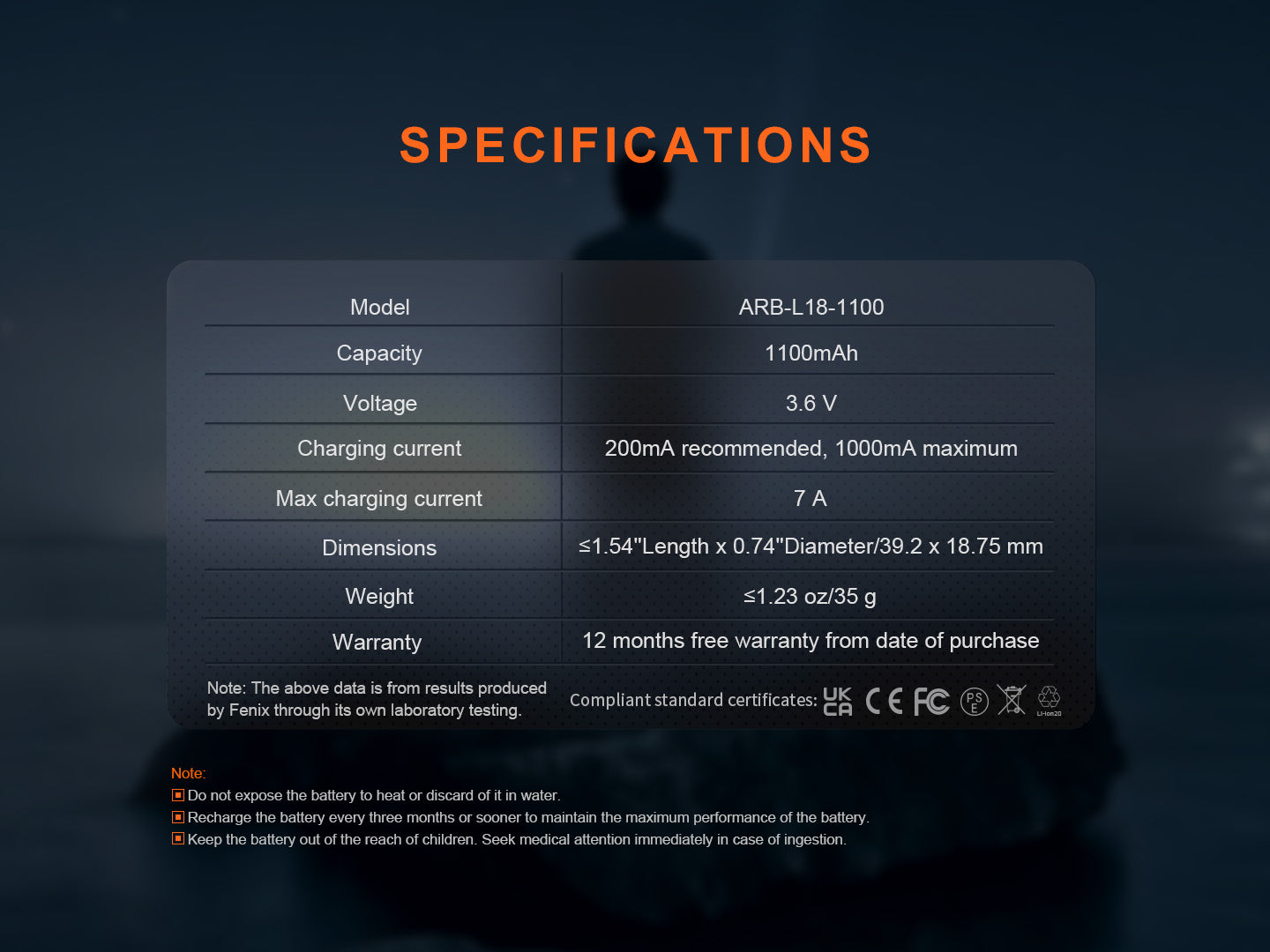 Fenix ARB-L18-1100 Rechargeable 18350 Battery – Fenix Store