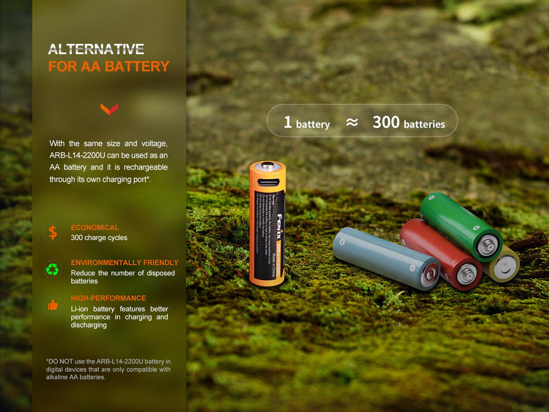 Fenix USB Rechargeable Li-ion AA Size Battery - Fenix Store