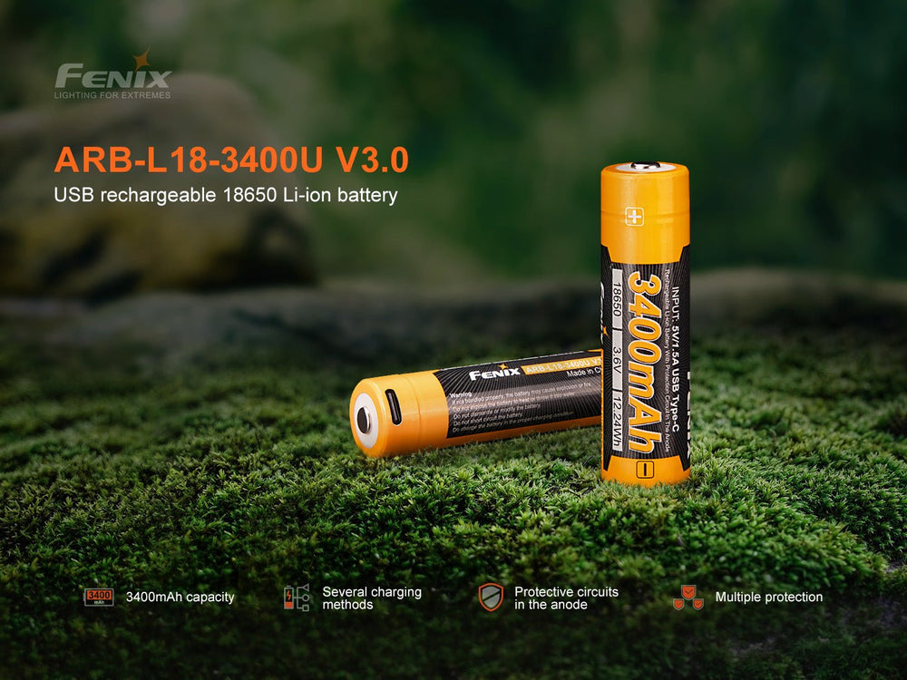 Fenix ARB-L18-3400U V3 USB-C Rechargeable 18650 Battery - Fenix Store