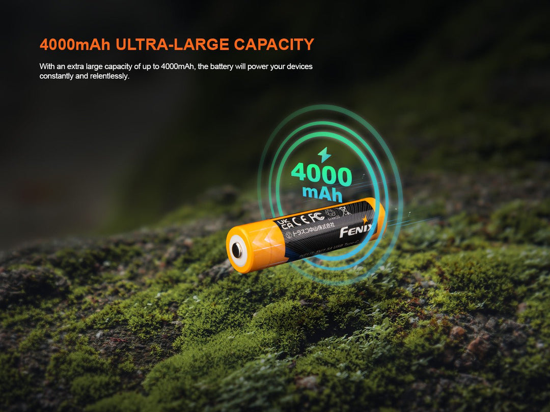Fenix ARB-L18-4000U High-Capacity USB Rechargeable 18650 Battery - 4000mAh - Fenix Store
