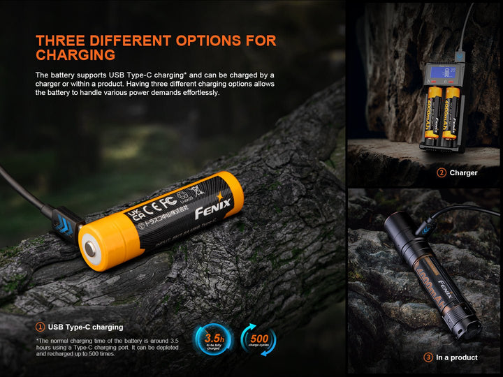 Fenix ARB-L18-4000U High-Capacity USB Rechargeable 18650 Battery - 4000mAh - Fenix Store
