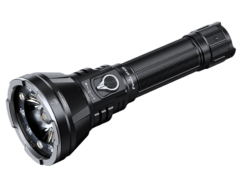 Fenix HT32R hunting flashlight, angled view of the multi-LED head, toggle switch and electronic switch