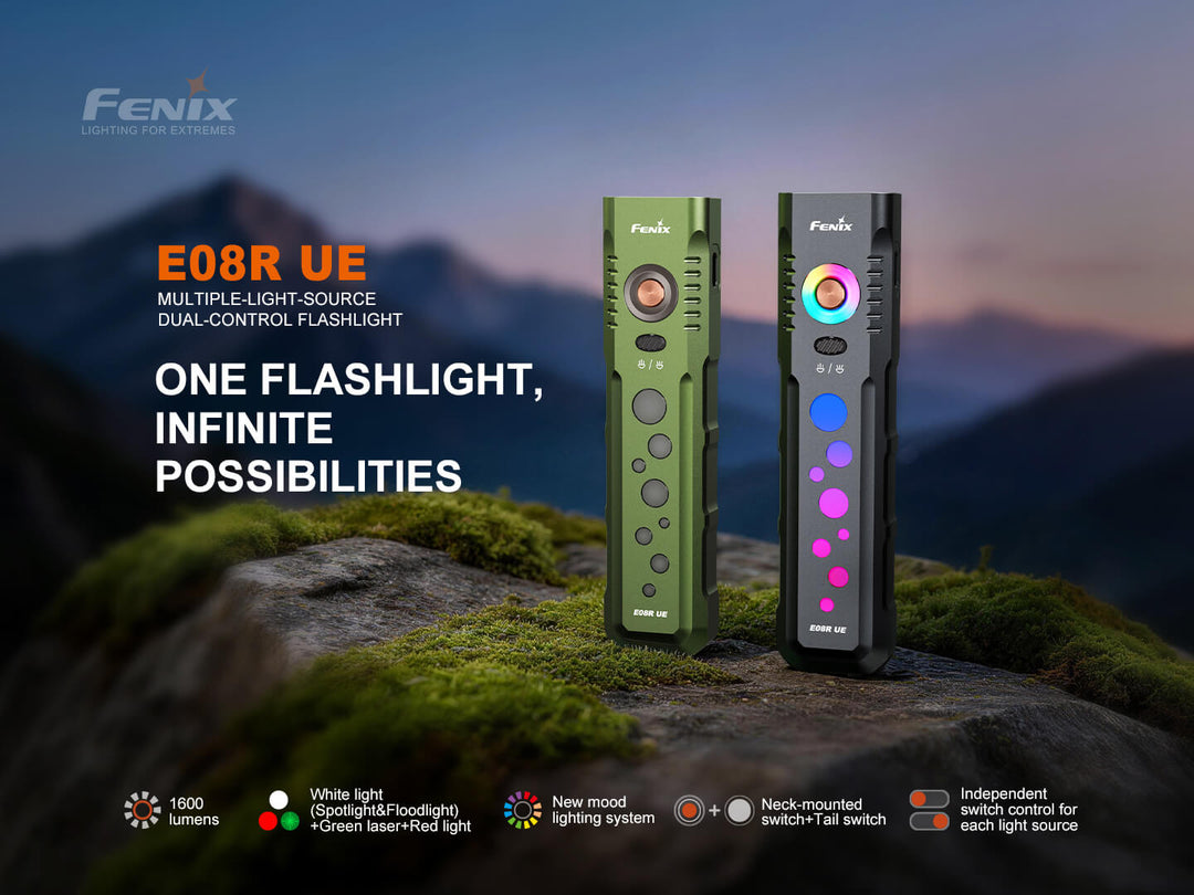 Fenix E08R UE Multi-Light Flashlight (Green) - OPEN BOX - Fenix Store