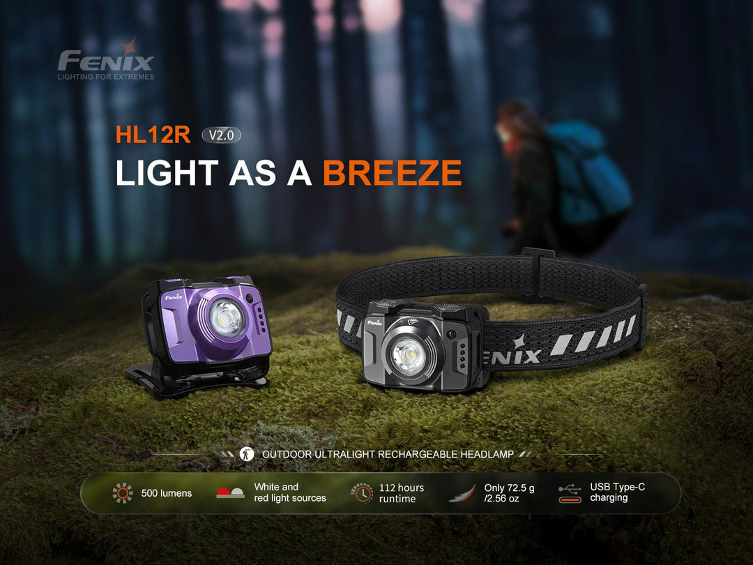 Fenix HL12R V2 Ultralight Outdoor Rechargeable Headlamp - OPEN BOX - Fenix Store