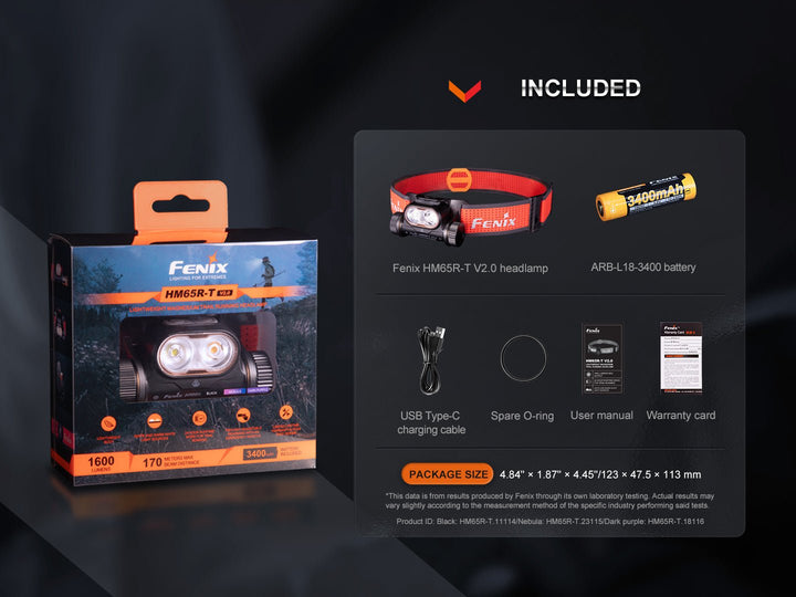 Fenix HM65R-T V2 Rechargeable Lightweight Trail Running Headlamp - Purple - OPEN BOX - Fenix Store