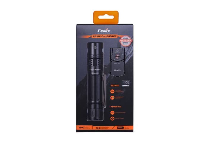 Fenix PD36R Pro 2800 Lumen Flashlight + E03R V2 Bundle -- OPEN BOX