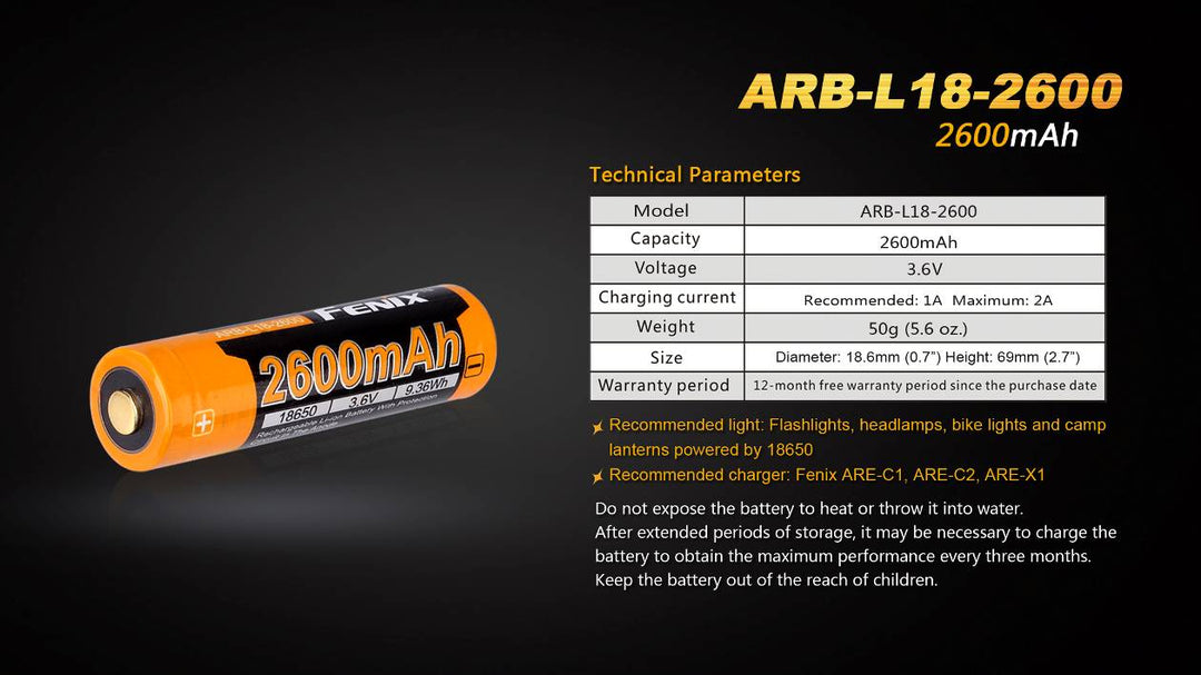 Batteria Ricaricabile USB 18650 ARB-L18-2600U FENIX