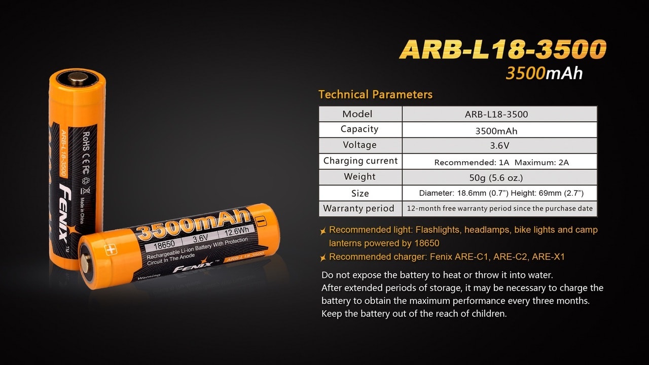 Fenix ARB-L18-3500 High-Capacity 18650 Battery - 3500mAh – Fenix Store