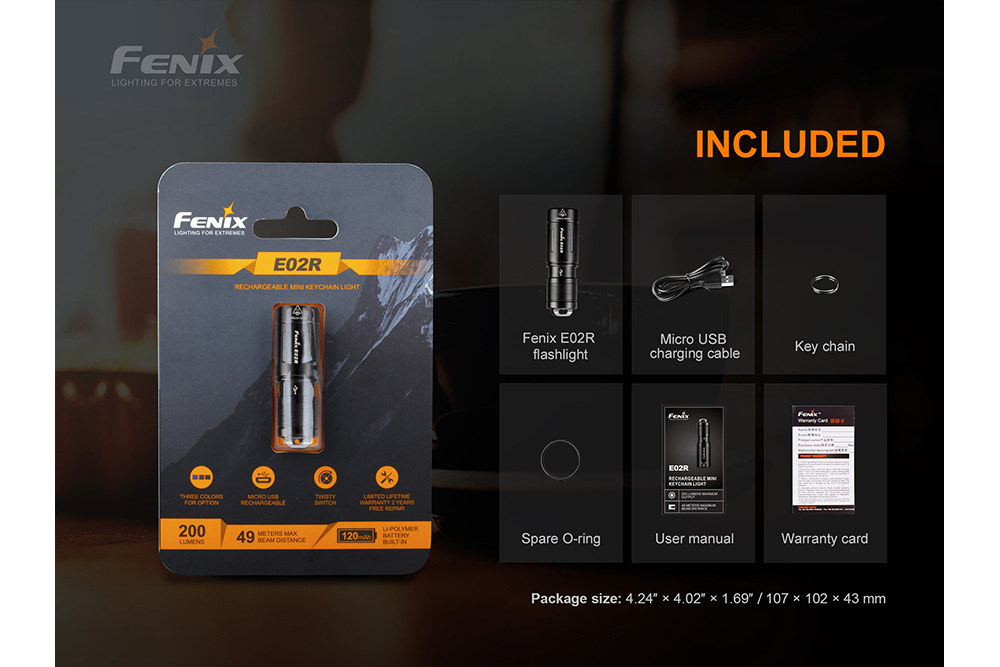 Fenix E02R LED Keychain Light - 200 Lumens