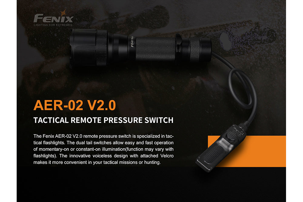 Fenix AER-02 V2 Tactical Remote Pressure Switch with text explaining its tactical features