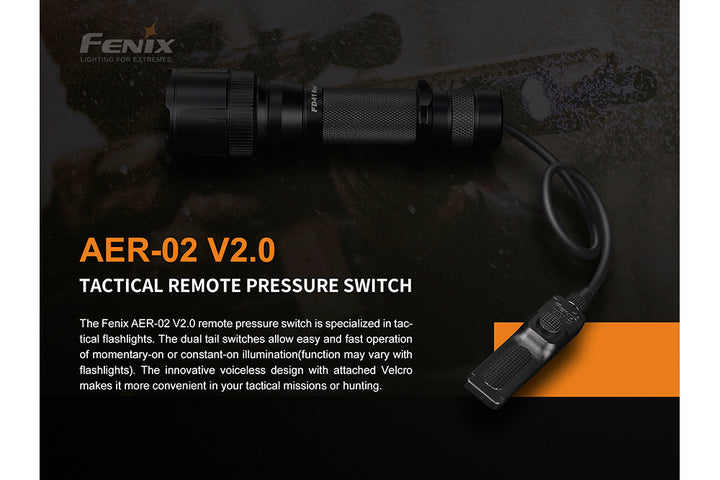 Fenix AER-02 V2 Tactical Remote Pressure Switch with text explaining its tactical features