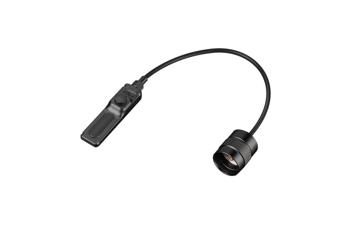 A black Fenix AER-02 V2 Tactical Remote Pressure Switch for lights, showing the main switch and the pressure pad with a short cable.
