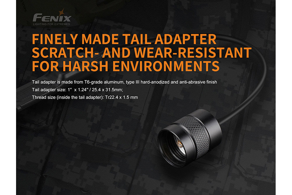 Fenix AER-02 V2 Tactical Remote Pressure Switch with text discussing its scratch and wear-resistance
