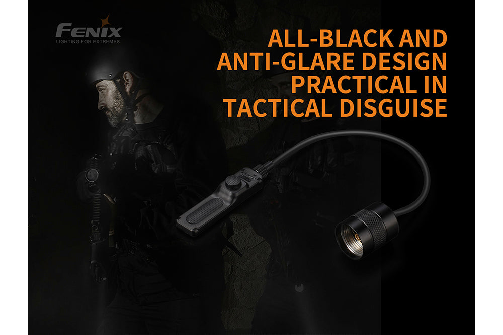 Fenix AER-03 V2 tactical remote pressure switch with soldier in the background with text