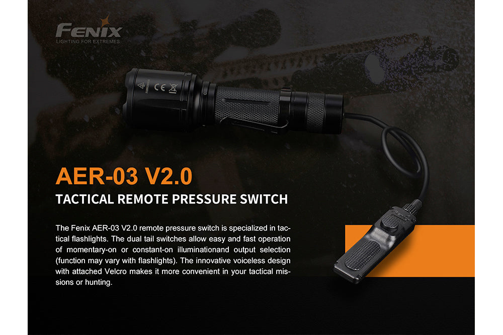 Fenix AER-03 V2 tactical remote pressure switch with tactical image in the background