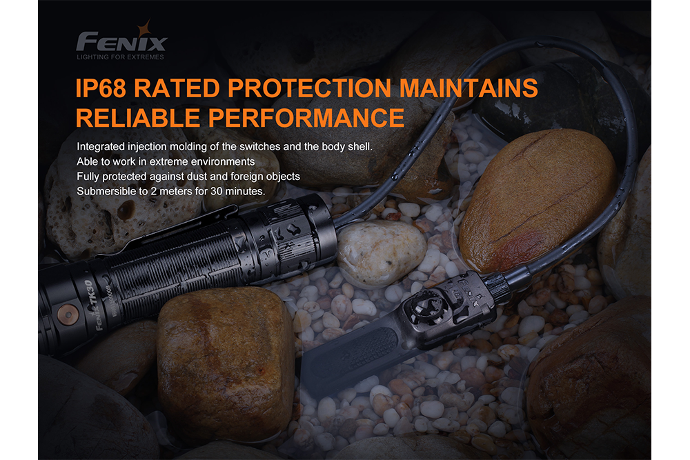 Fenix AER-04 Tactical Remote Switch under water surrounded by river stones