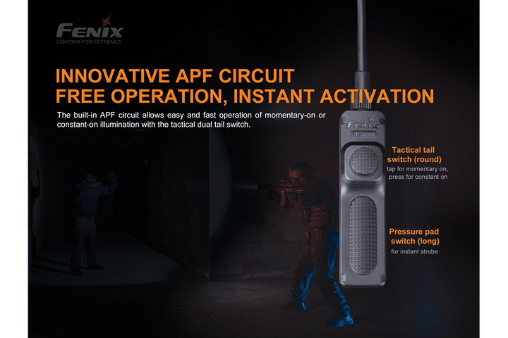 Fenix AER-05 remote pressure switch  with text explaining its features and user interface