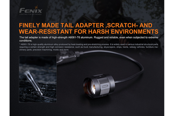 An image of the Fenix AER-05 remote pressure switch dropped while attached to a flashlight