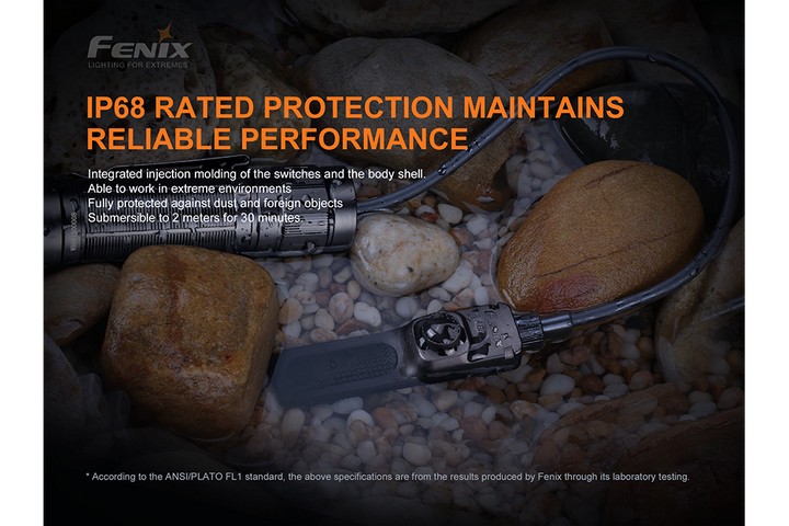 Fenix AER-05 remote pressure switch underwater with river stones around it