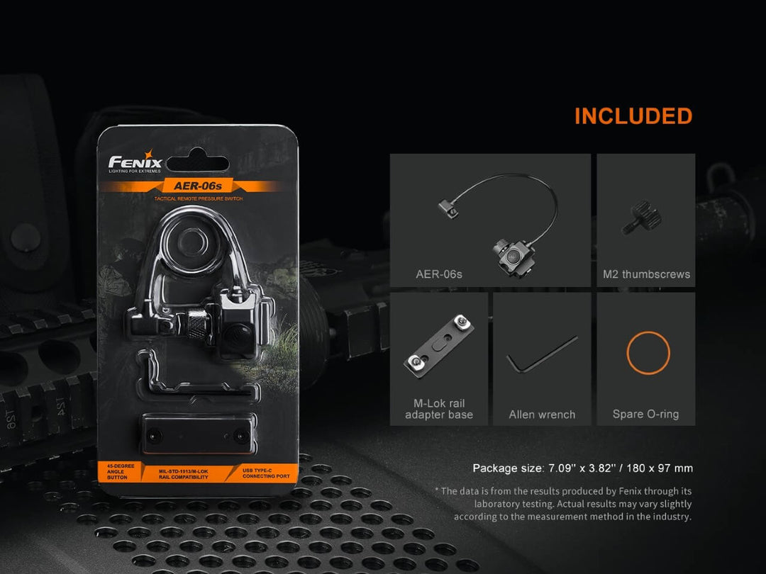Fenix AER-06S Remote Switch in its packaging with its included accessories