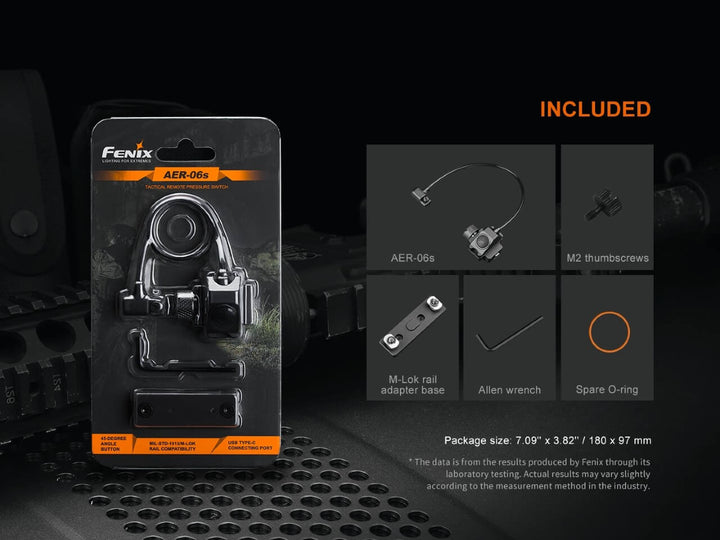 Fenix AER-06S Remote Switch in its packaging with its included accessories